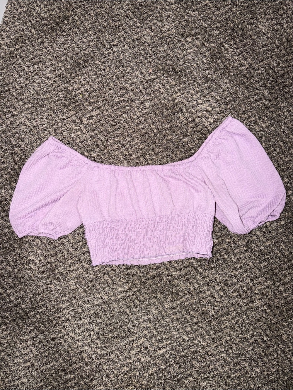Altar’d State Pink Smocked Off Shoulder Puff Sleeve Crop Top Medium